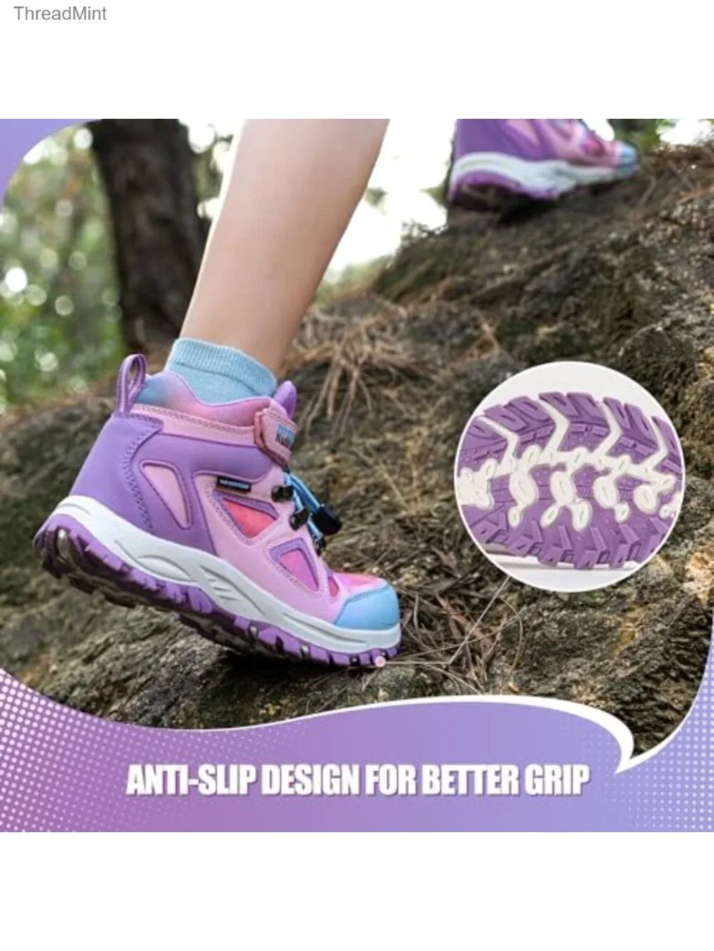 Kids Hiking Boots Waterproof Anti-Skid TPR Outsole Hook Loop Drawstring